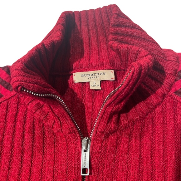 Burberry London Red Merino Wool Ribbed Check Shoulder Sweater S - Picture 4 of 6